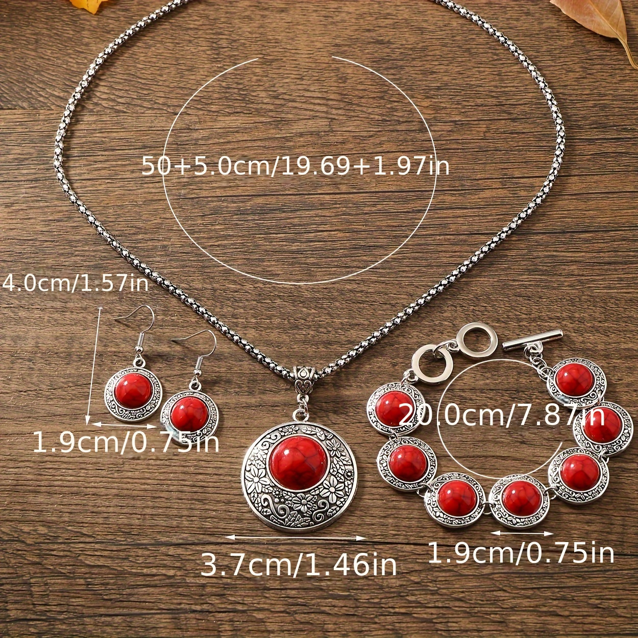Bright Red Turquoise Necklace Set, Ancient Ethnic 3pcs